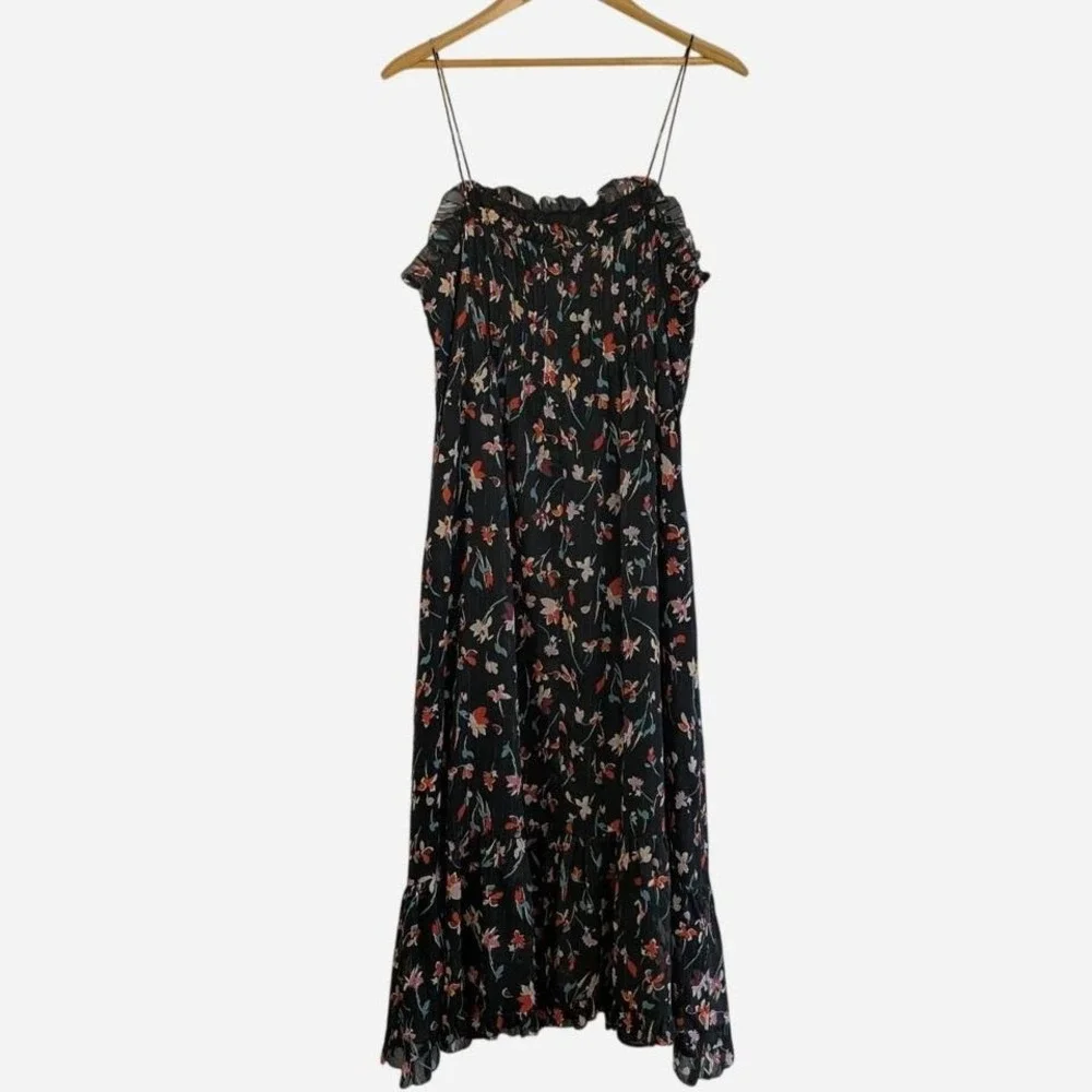 Madewell Black Floral Ruffle-Hem Midi Dress - Picture 4 of 9